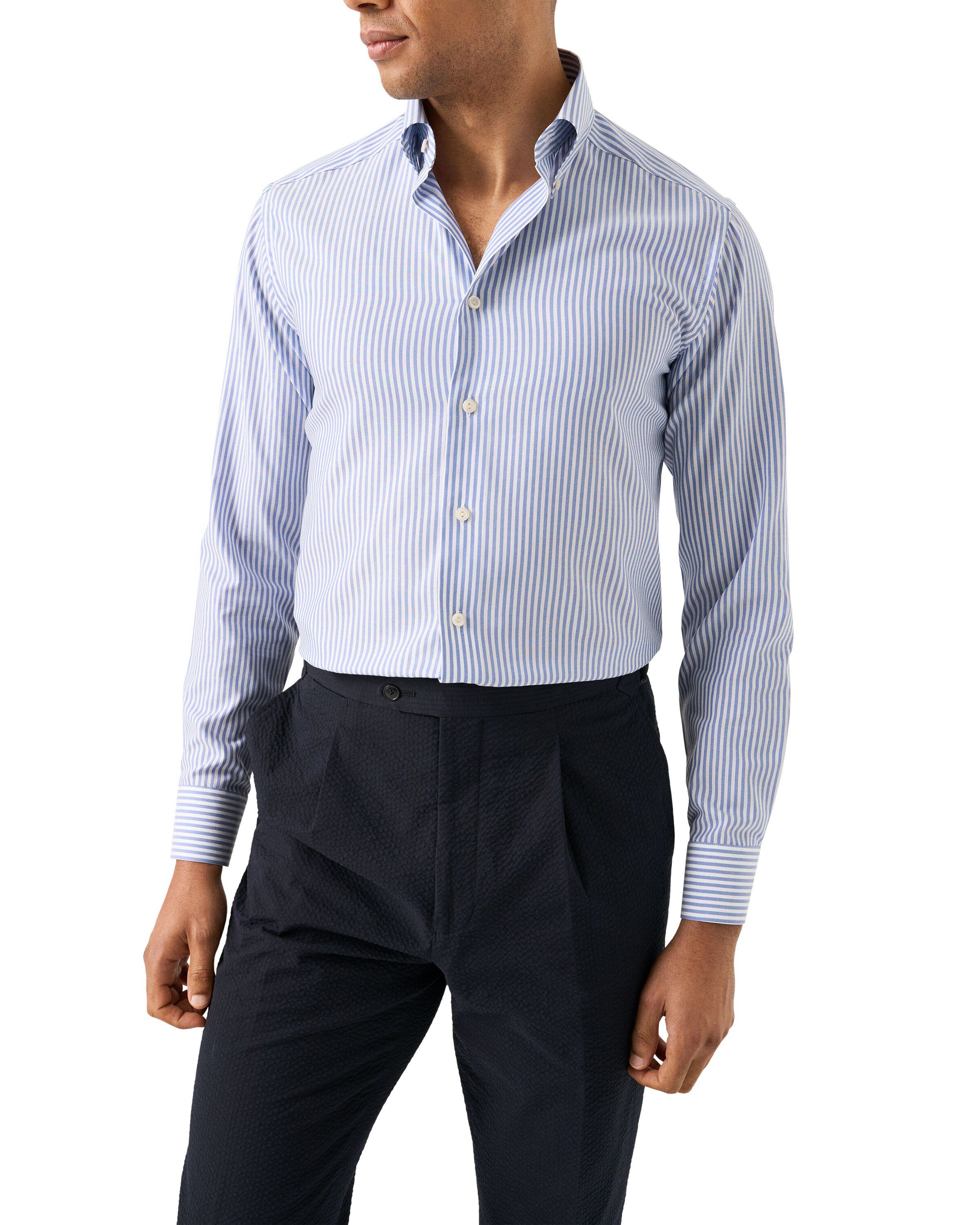 Slim Fit Mid blue Striped Signature Oxford Shirt