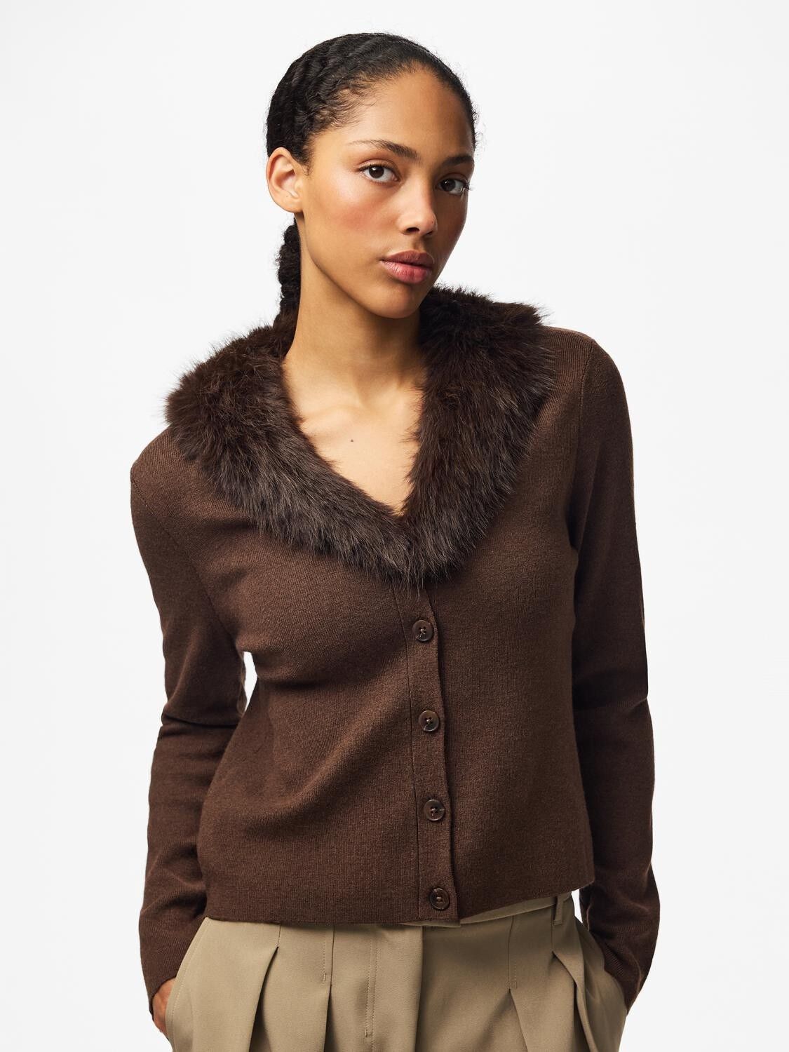 Pcsinna Ls V-Neck Fluf Knit Cardigan D2D