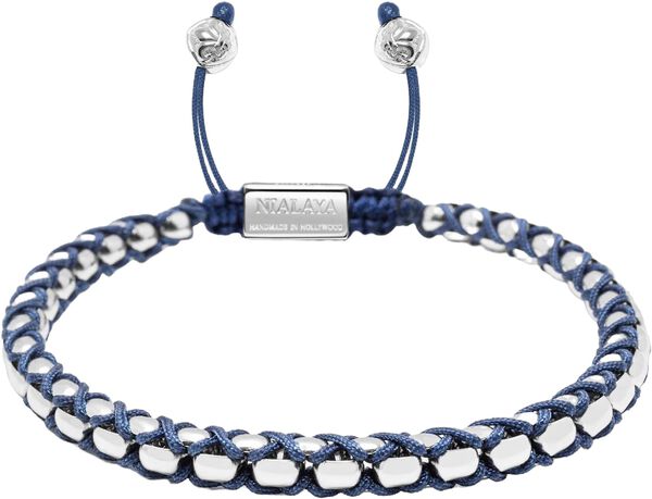Navy String Box Chain Bracelet In Silver