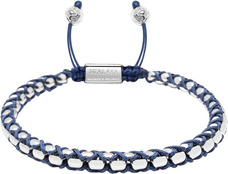 Navy String Box Chain Bracelet In Silver