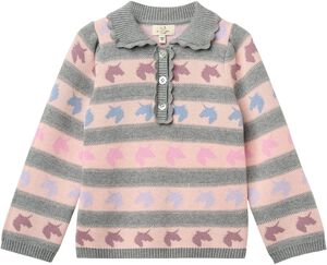 Unicorn Pattern Ls. Blouse w. Collar