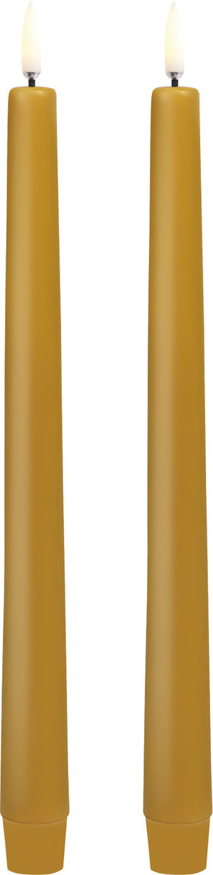 LED taper candle, Curry yellow, smooth, 2-pack, 2,3x25 cm