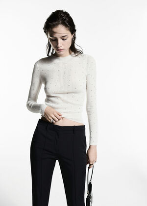 Rhinestone detail ribbed sweater
