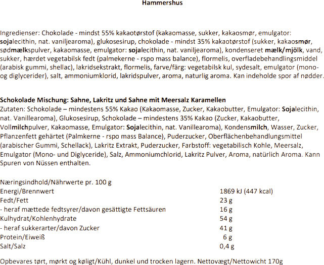 Hammershus, Chocolate coated caramels, Highlight