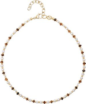 Women's Mini Beaded Choker with Pearls and Tiger Eye