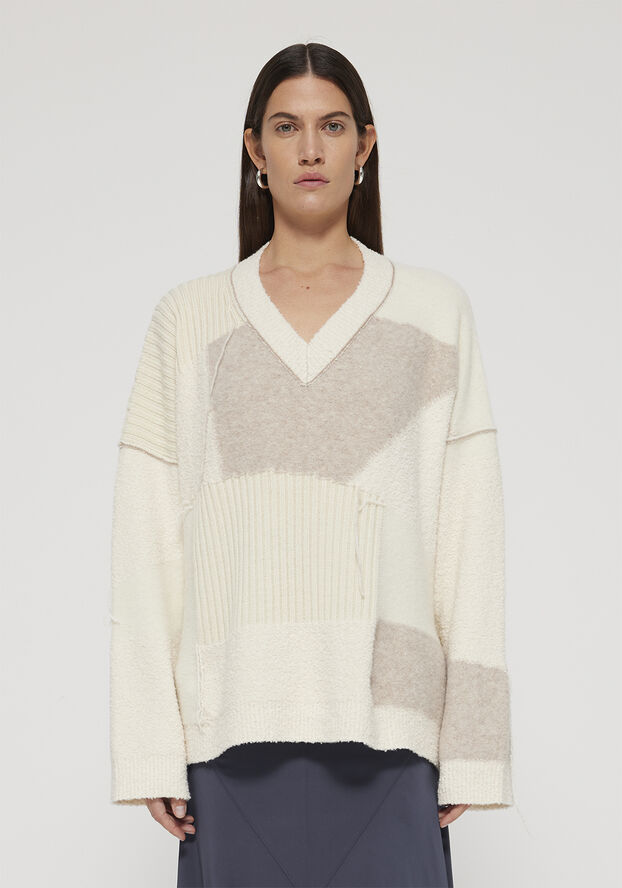 Unisex patchwork V-neck sweater