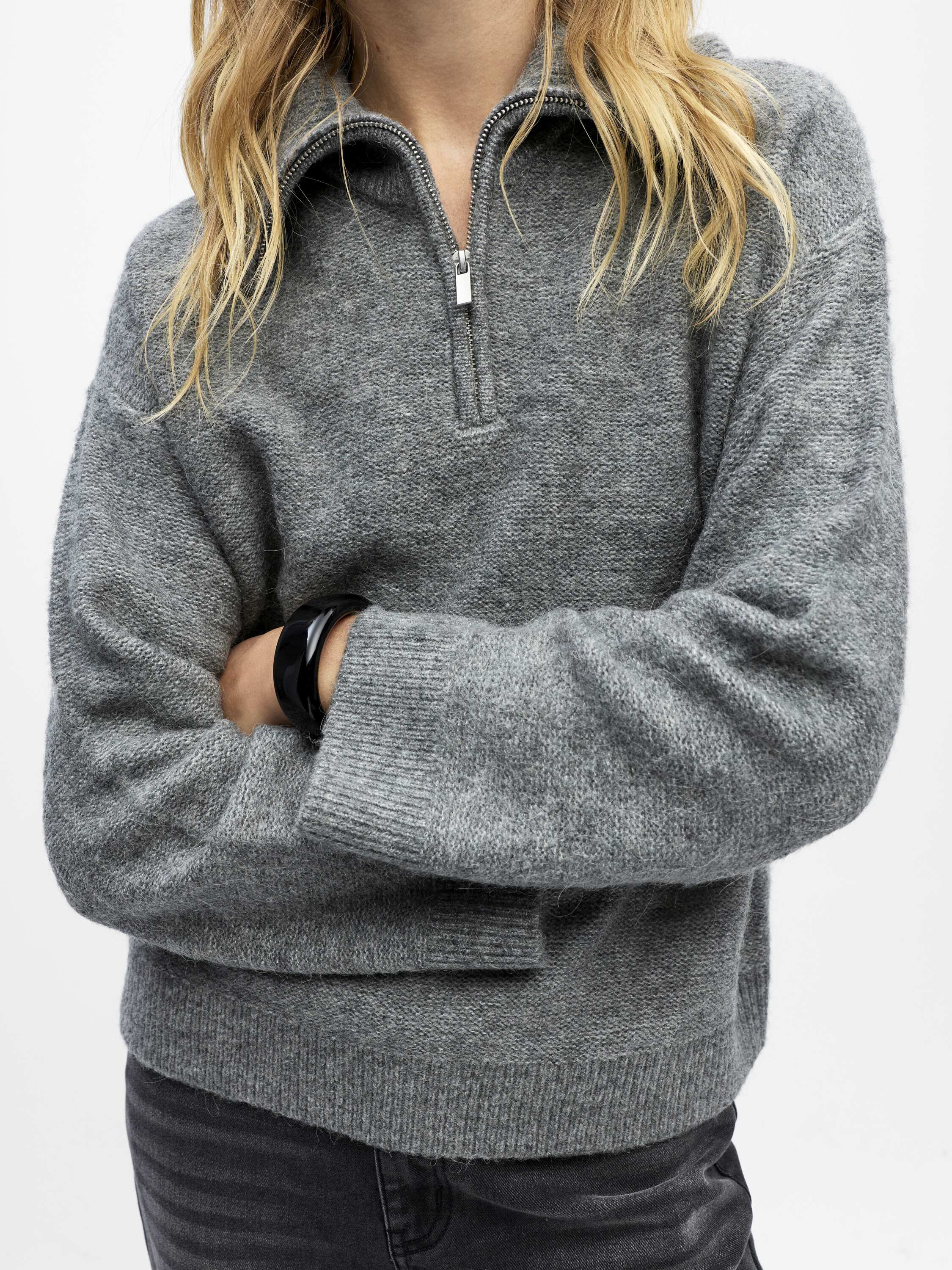 OBJDIANA LS RE ZIP HIGH NECK KNIT N