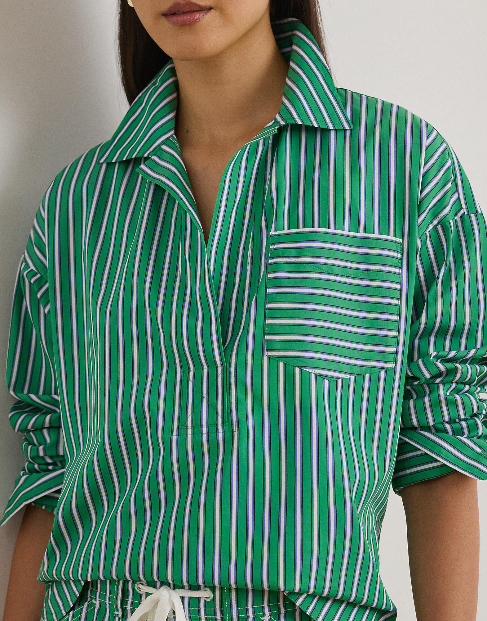 Striped Cotton Broadcloth Cropped Shirt