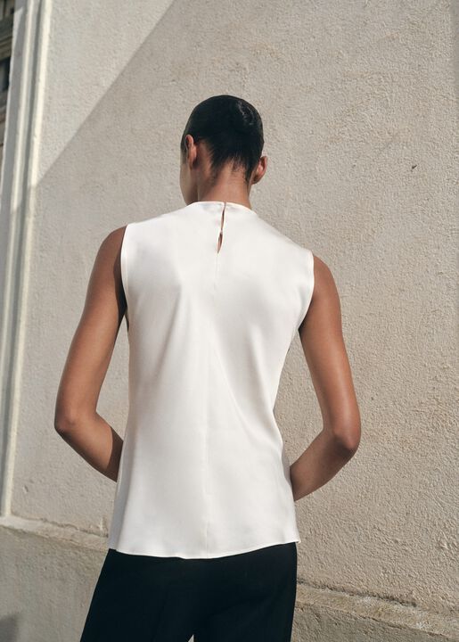 Satin blouse with draped neck