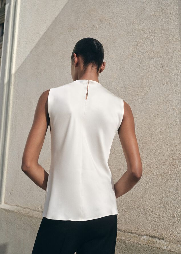 Satin blouse with draped neck