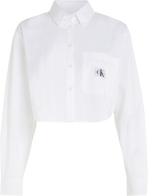 WOVEN LABEL CROPPED LS SHIRT