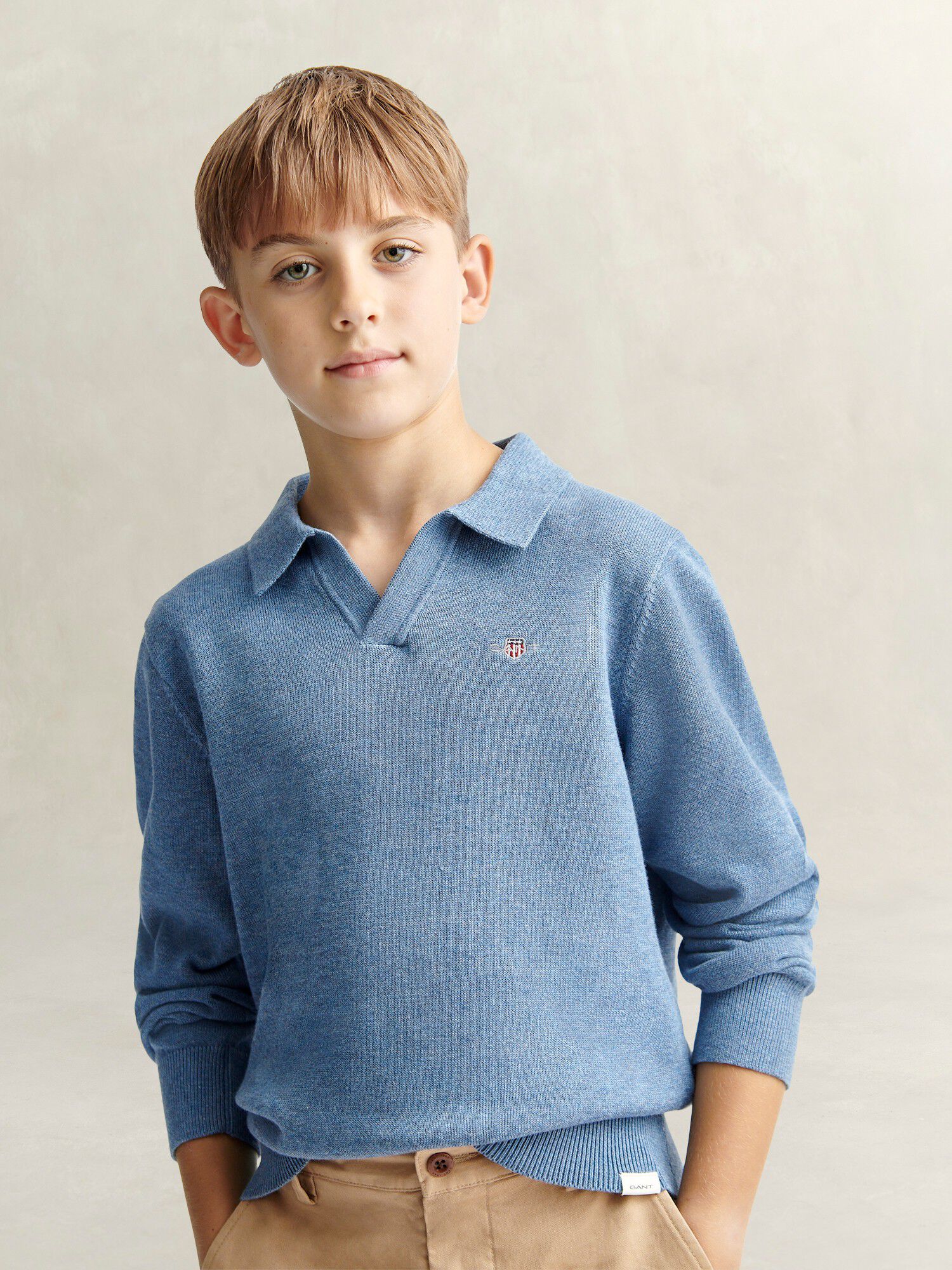 Shield Knitted V Neck Ls Polo