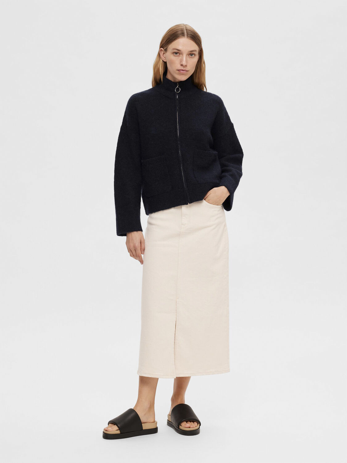 Slfsia Ras Ls strikket cardigan med lynl&aring;s