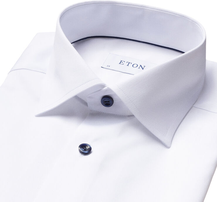 Slim Fit White Signature Twill Shirt - Navy Details
