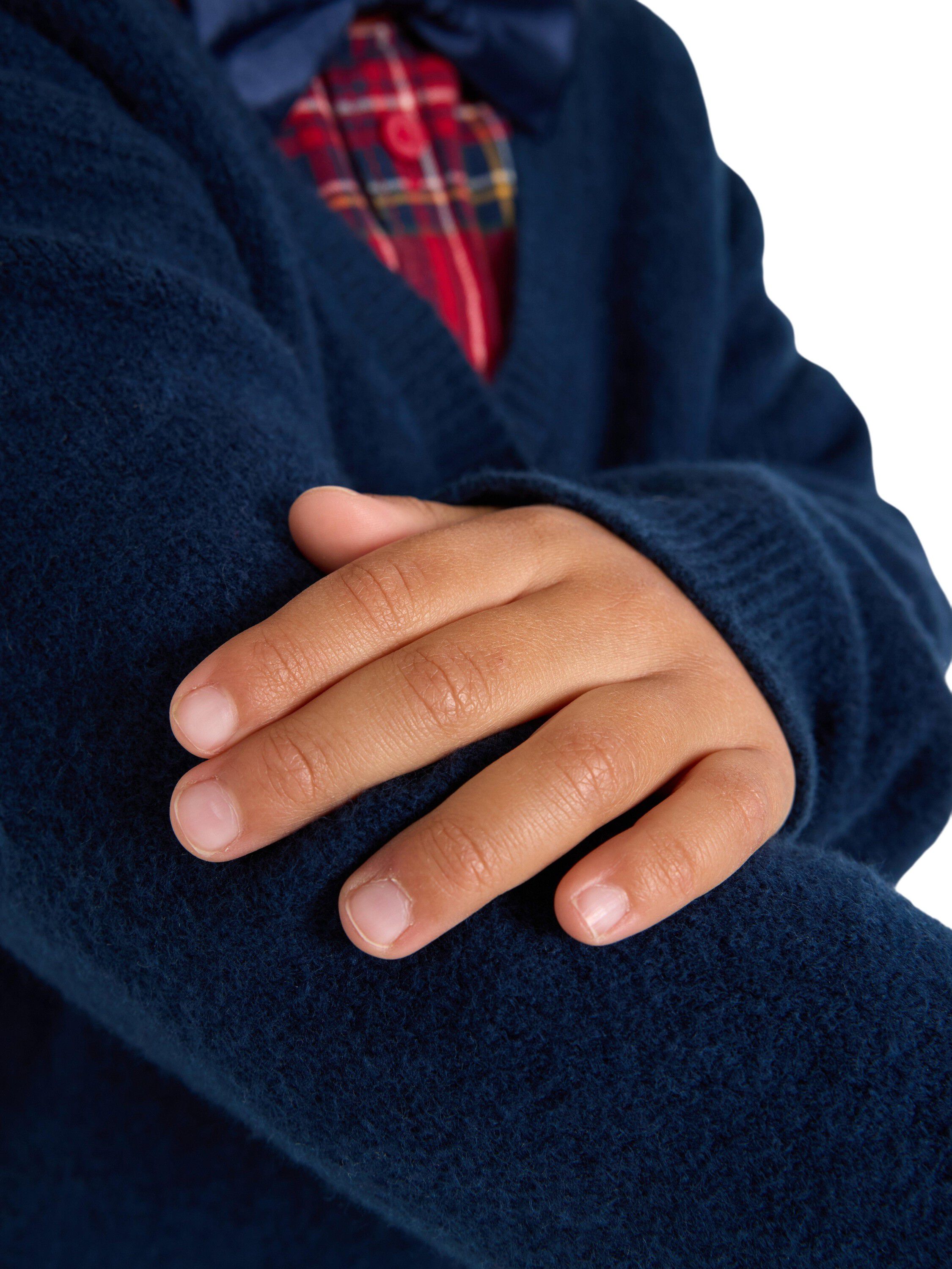 Strikket cardigan i bl&oslash;d bomuldsbla