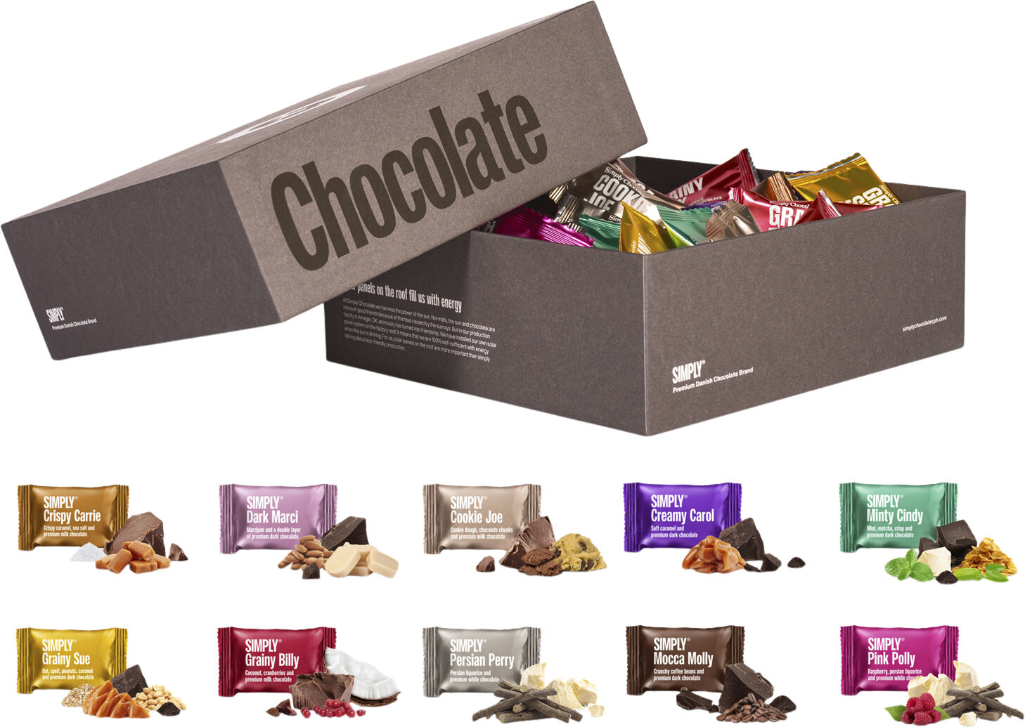 Simply&reg; MERRY CHOCOLATE chokolade&aelig;ske (500g)