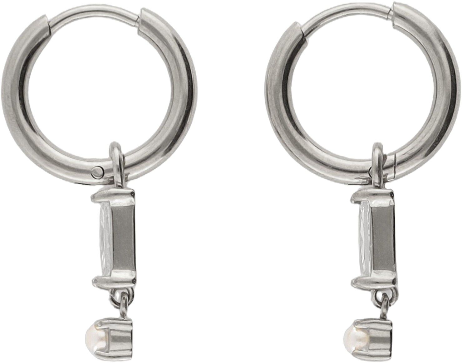 Earring mini hoop square strass pearl