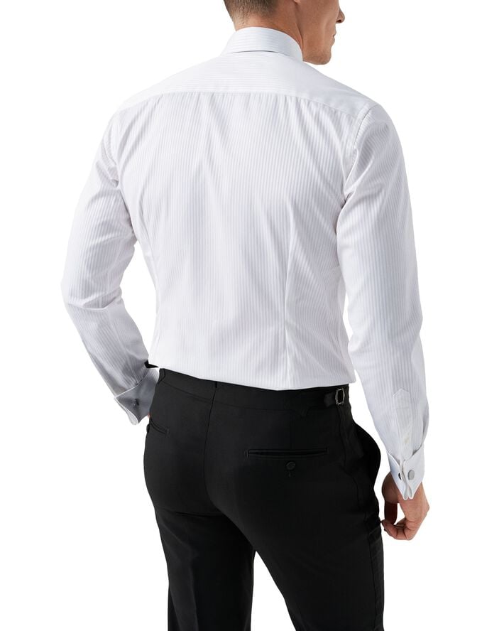 White Striped Satin Tuxedo Shirt - Slim Fit