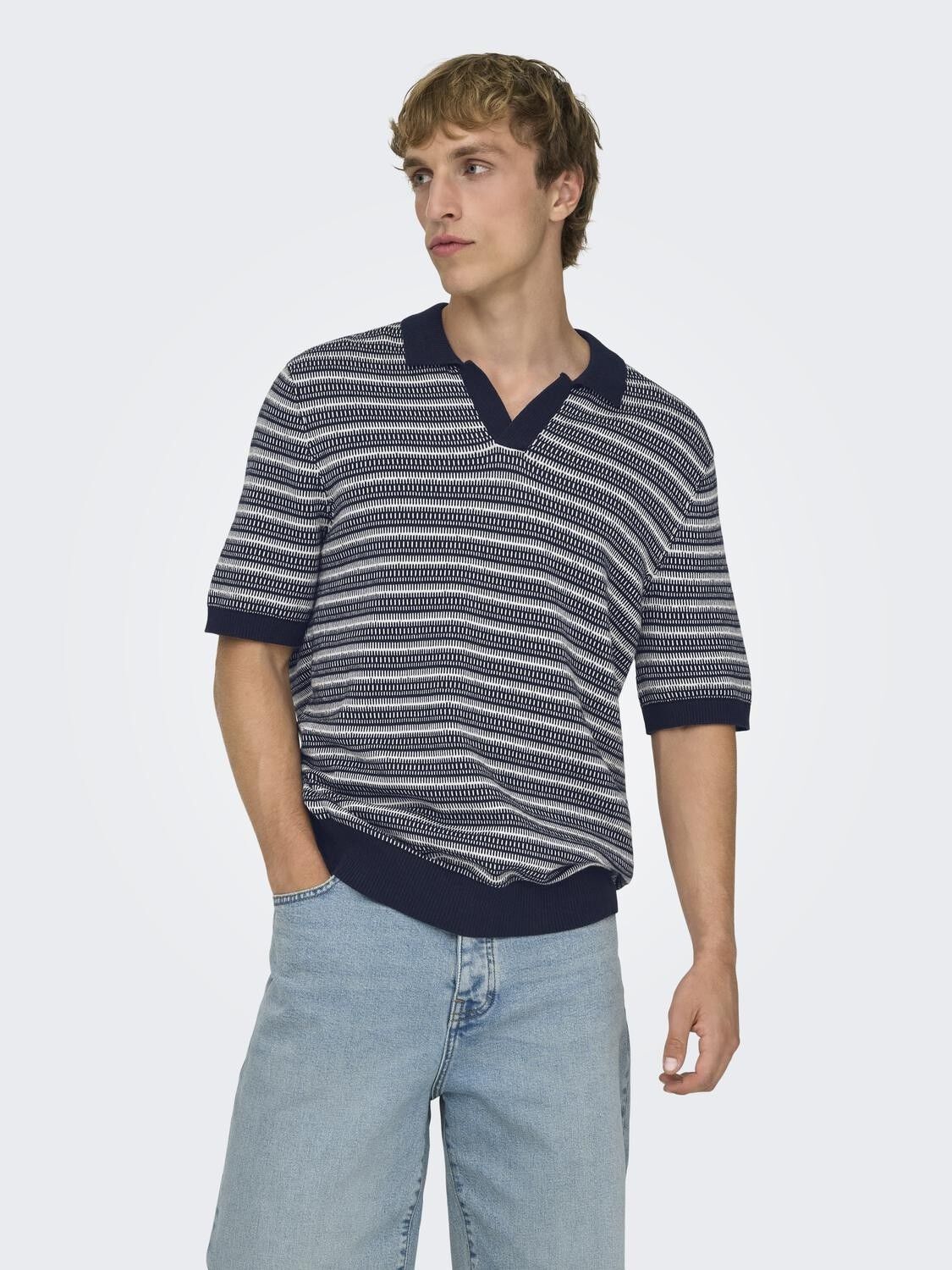 ONSTILO LIFE REG SS SPLIT NECK KNIT