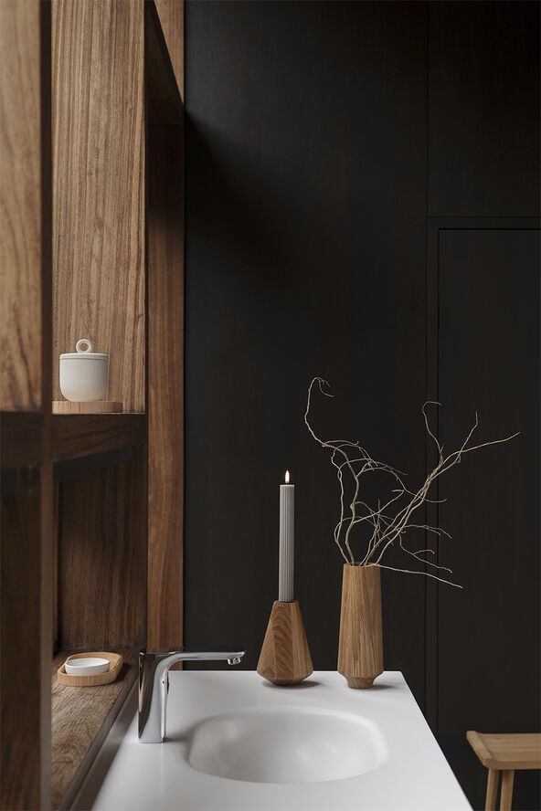 LED taper candle grooved, Sandstone, smooth, 2-pack, 3,2x25,