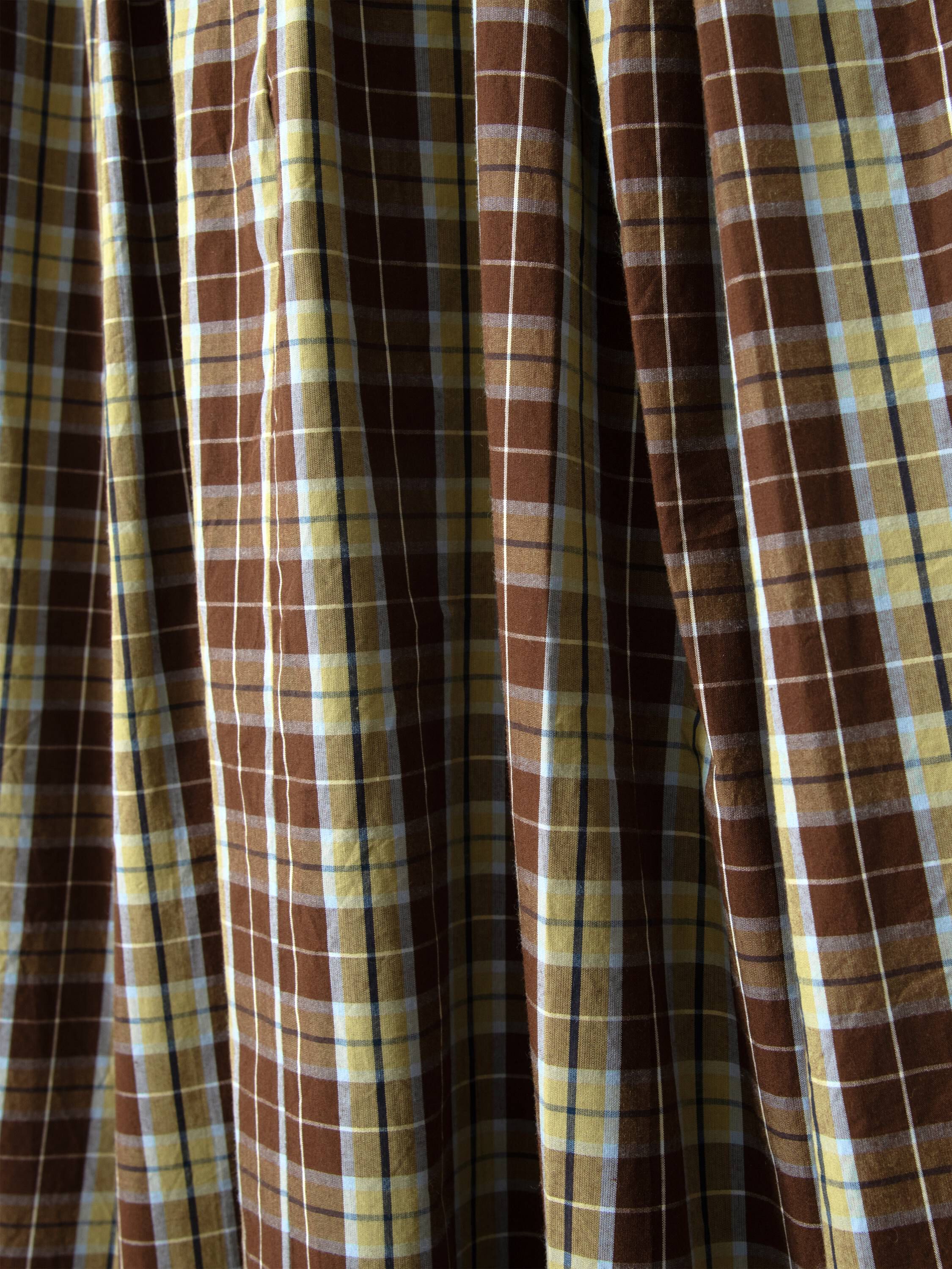EMMY SHIRRED MIDI DRESS - COCOA CHECK
