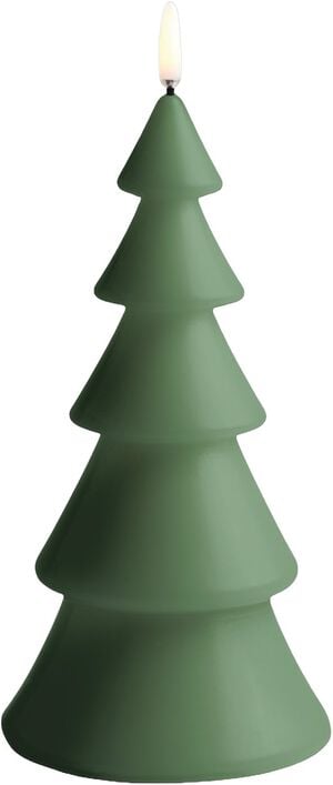 LED candle Christmas tree, Olive green, Smooth, 10x20 cm