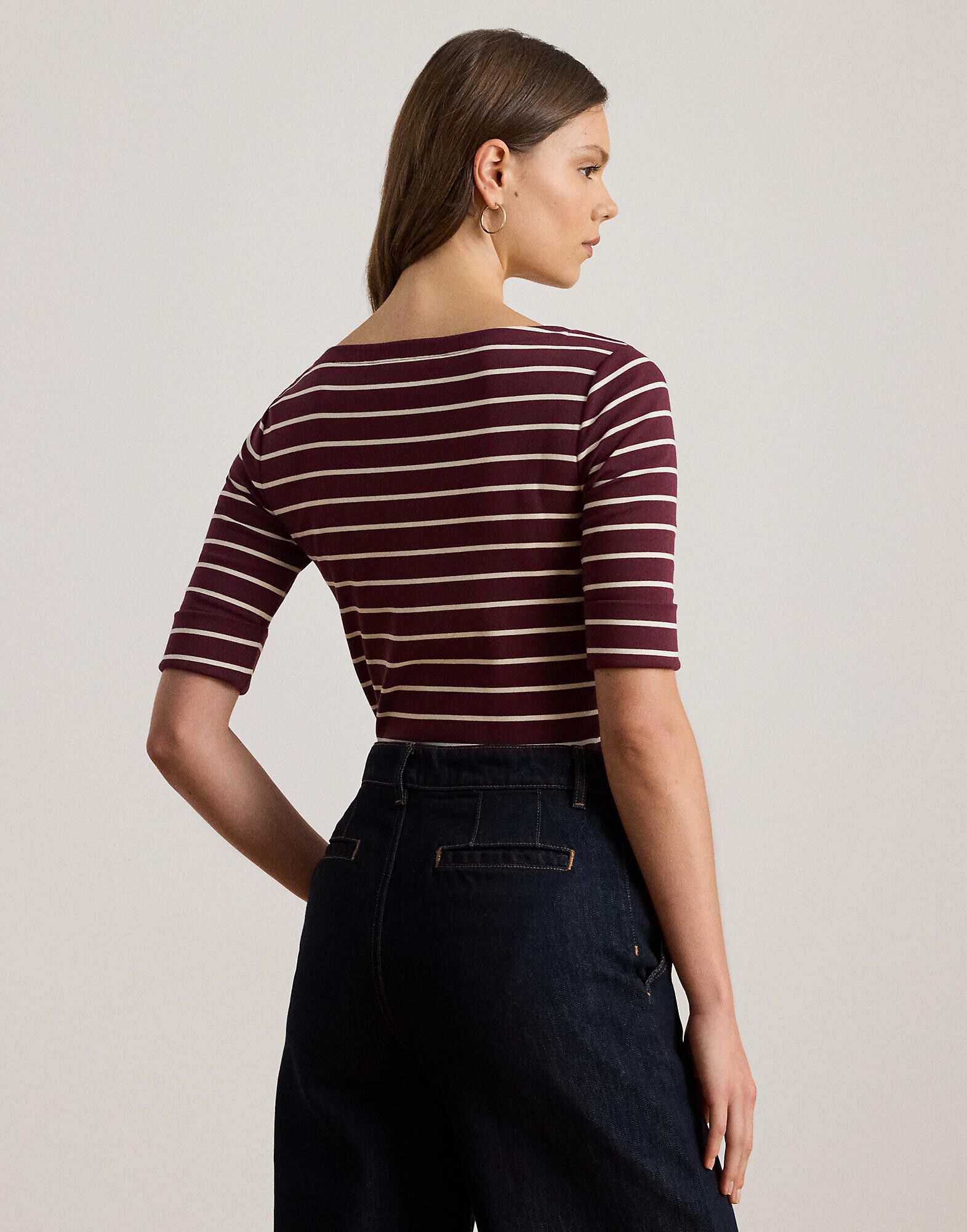 Striped Stretch Cotton Boatneck Tee