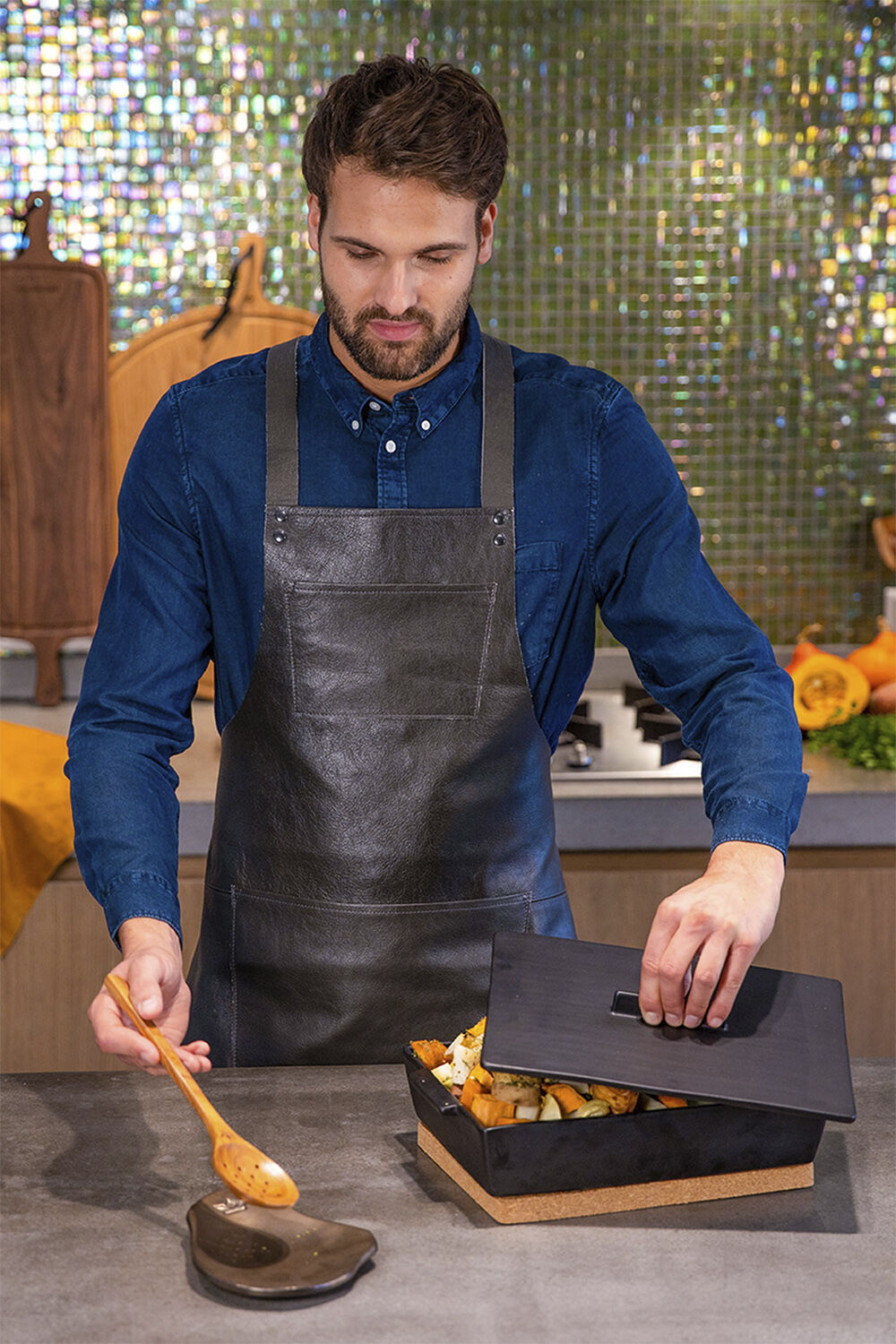 L&aelig;derforkl&aelig;de Suspender Serie Apron Vintage Grey