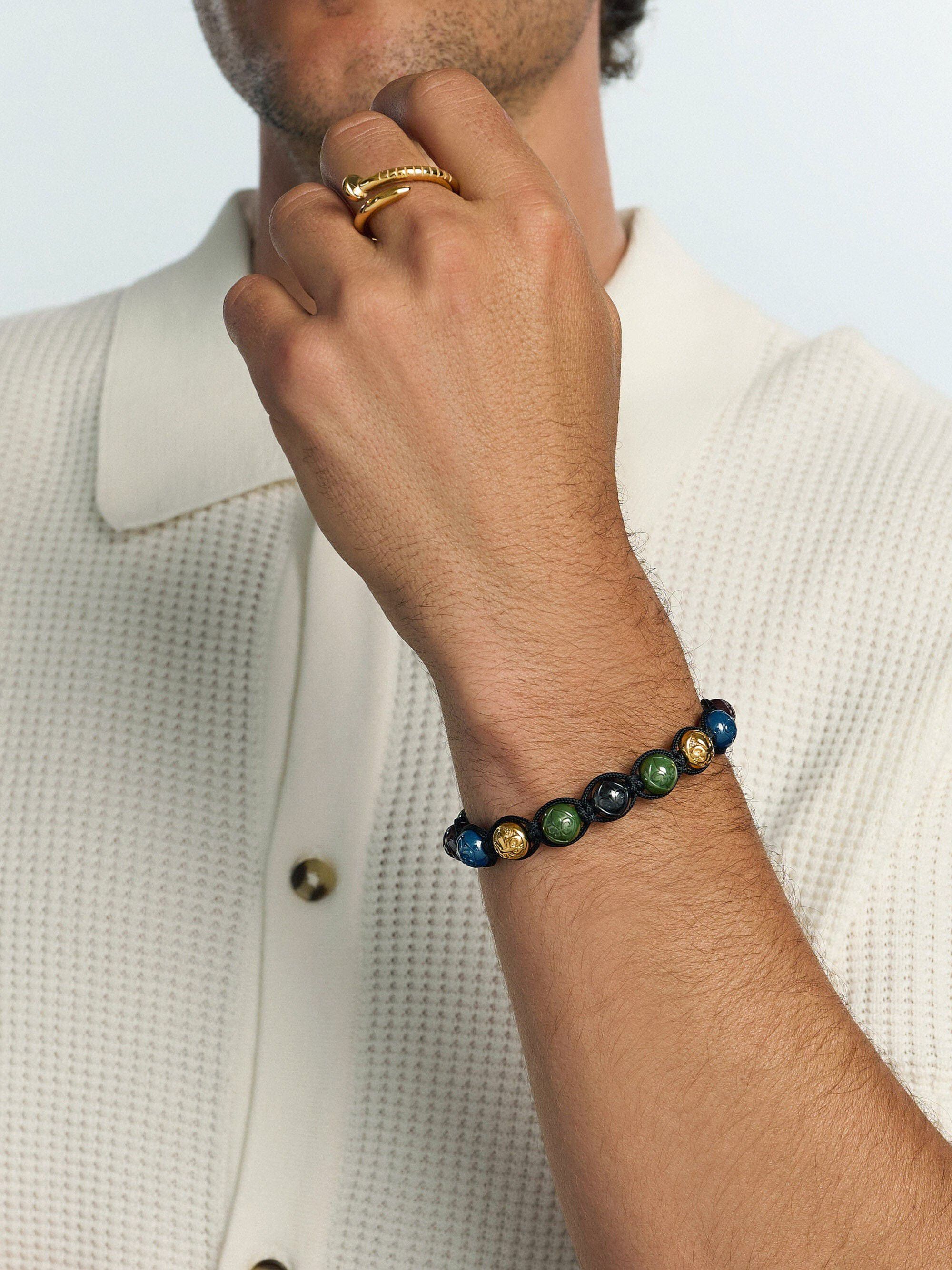 Men's Beaded Bracelet with Multicolored Ceramic & Gold Balls