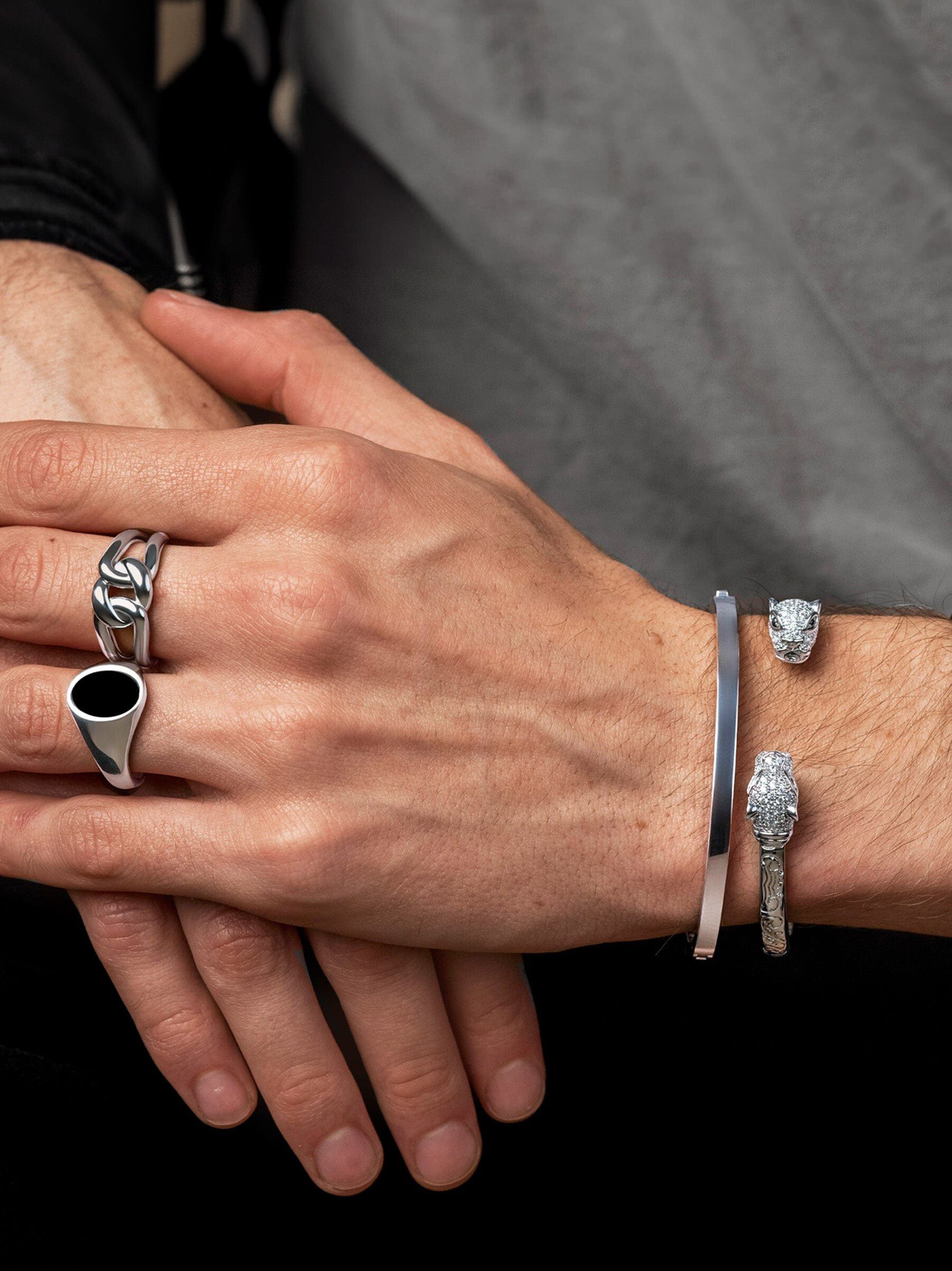 Men's Panther Bangle with CZ in Silver Plated Brass