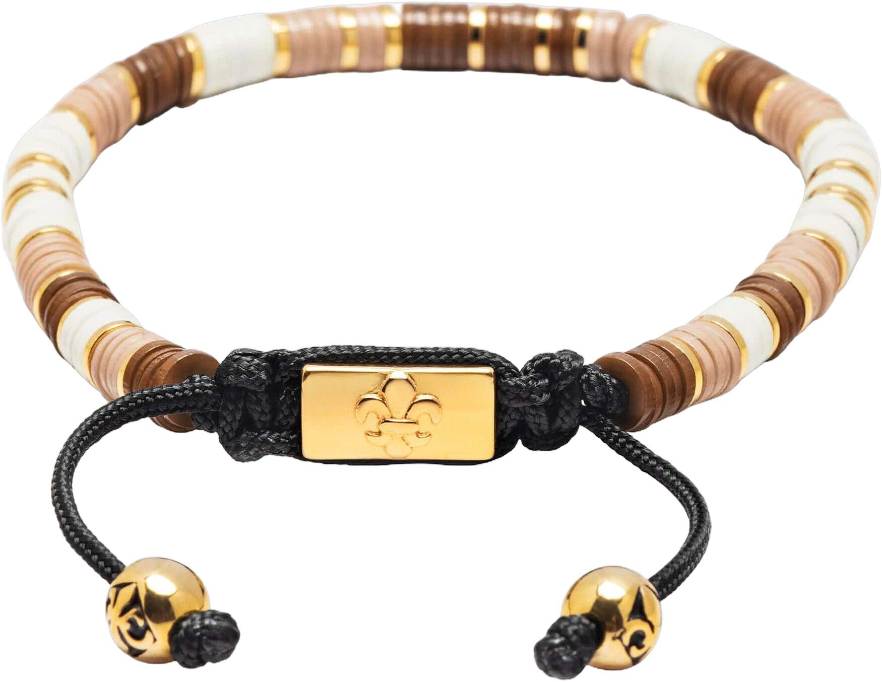 Men's Beaded Bracelet with Brown, Beige and Gold Disc Beads