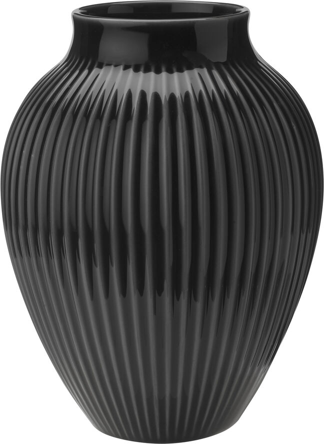 Knabstrup, vase, riller sort, 20 cm