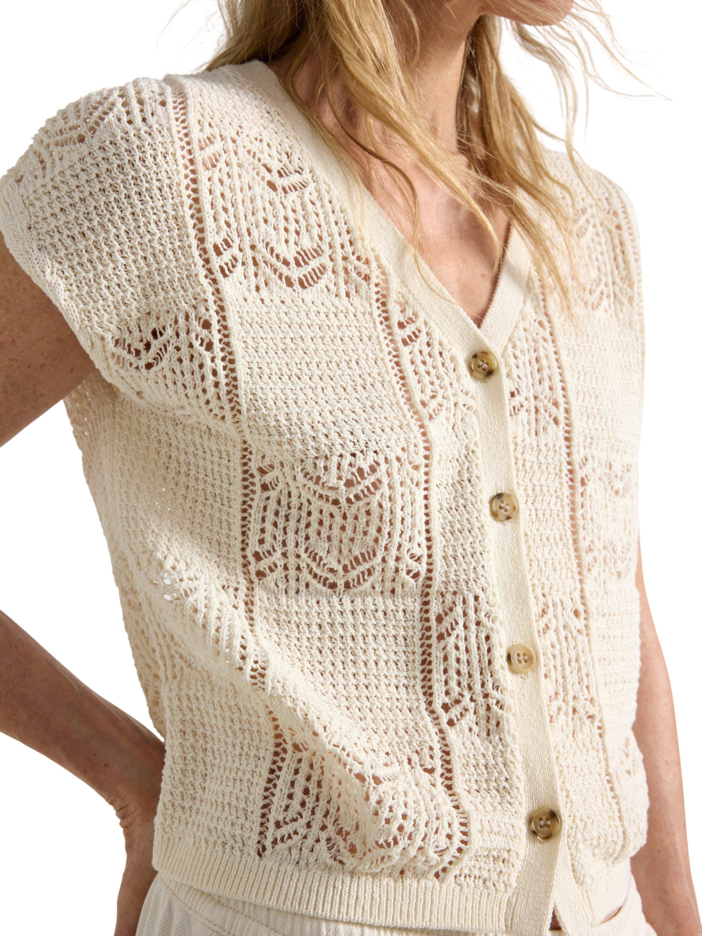 Pattern-knitted sleeveless cardigan
