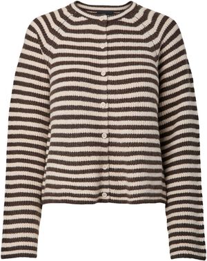 PCMALOU LS O-NECK STRIPE CARDIGAN P