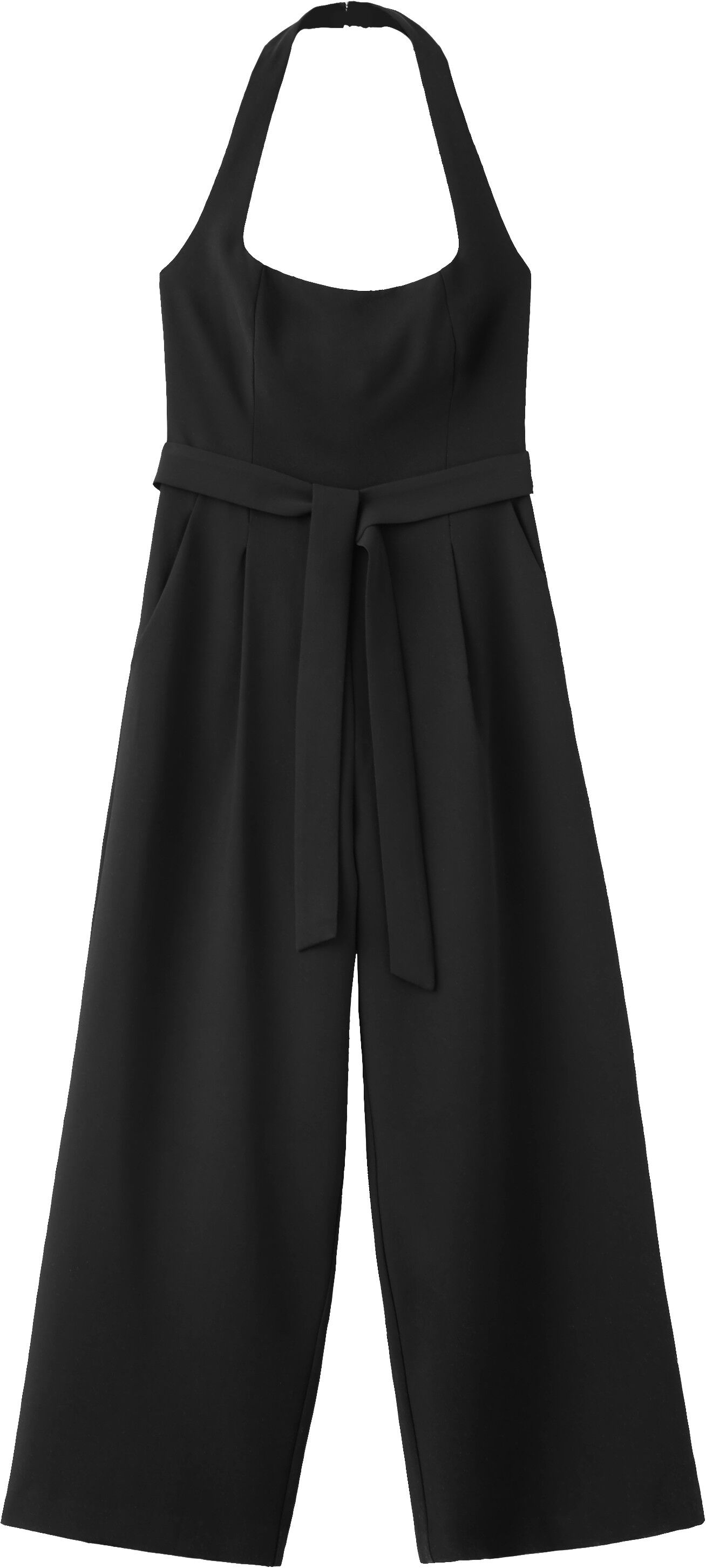 Halter-neck jumpsuit with belt