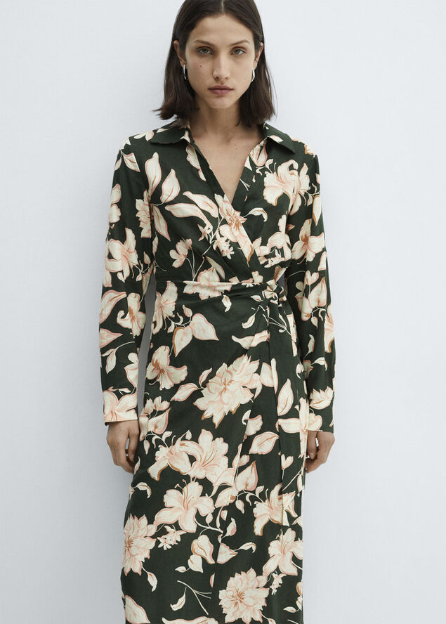 Linen floral print dress