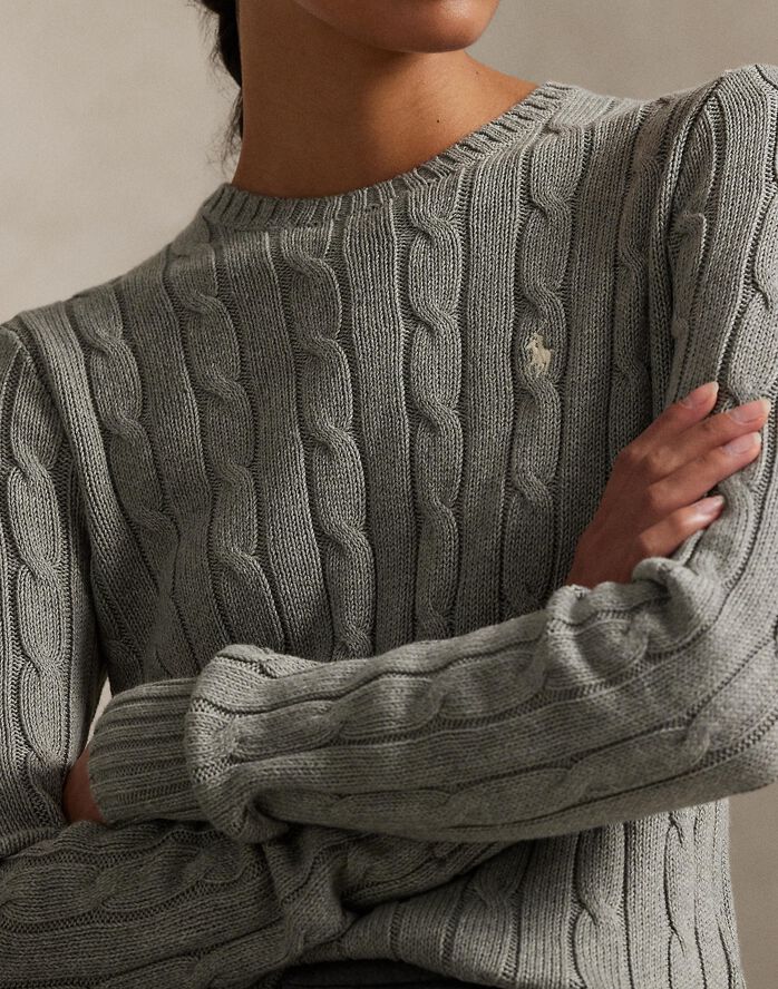 Cable-Knit Cotton Crewneck Sweater