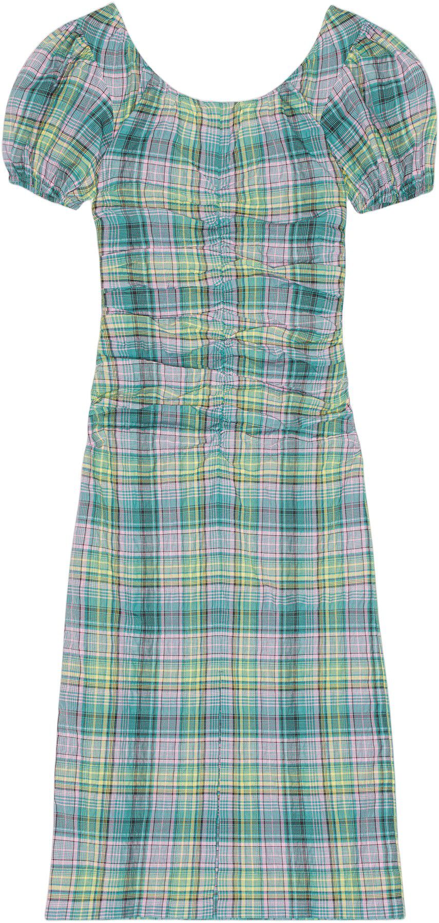 Seersucker Check Gathered U-neck Midikjole