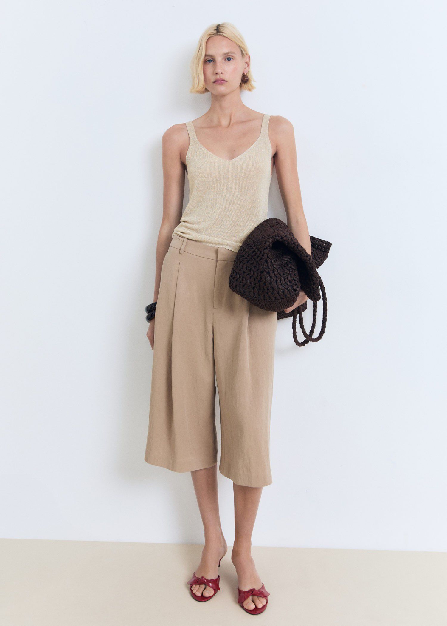 Lurex knitted V-neck top