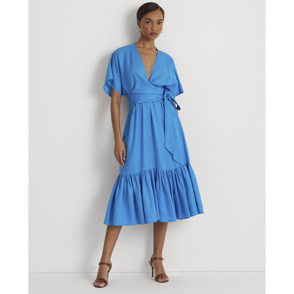 Belted Linen Wrap-Style Dress
