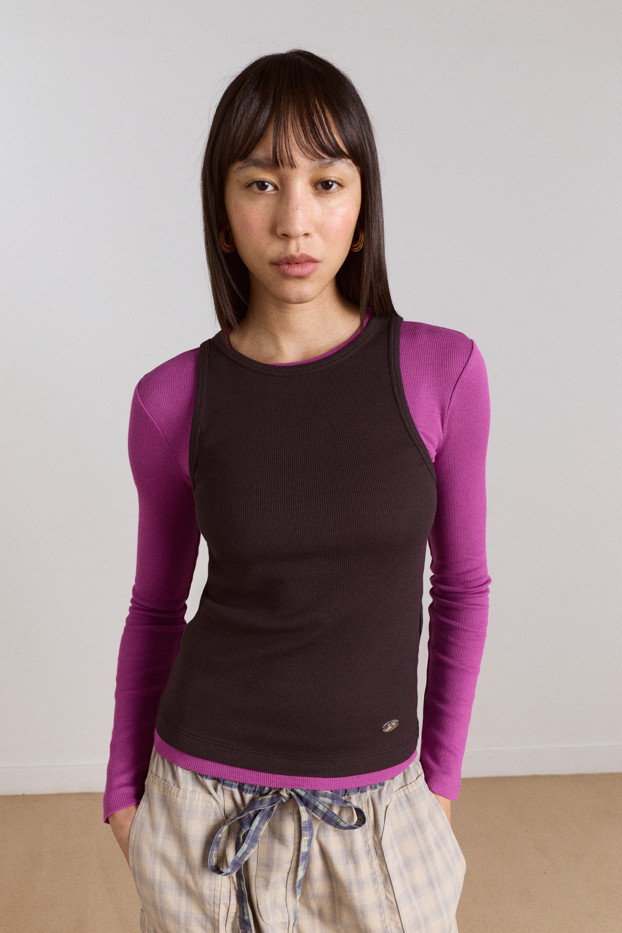 MANON LAYERED LS TOP - CHOC/MAGENTA