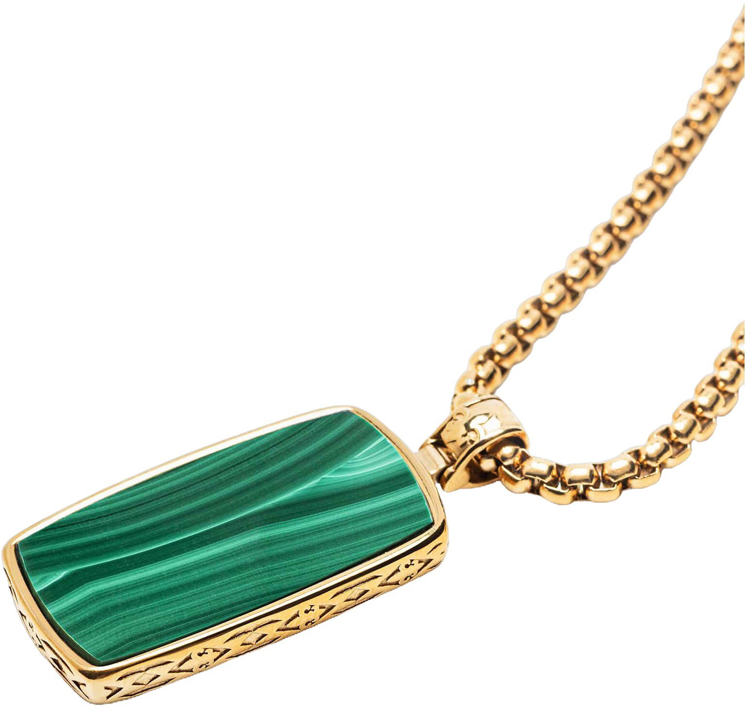 Green Malachite Dog Tag Necklace in Gold