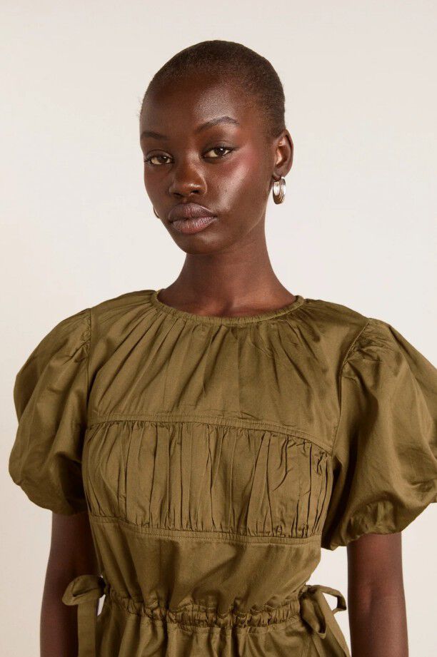 HADLEY BLOUSE - OLIVE SATIN
