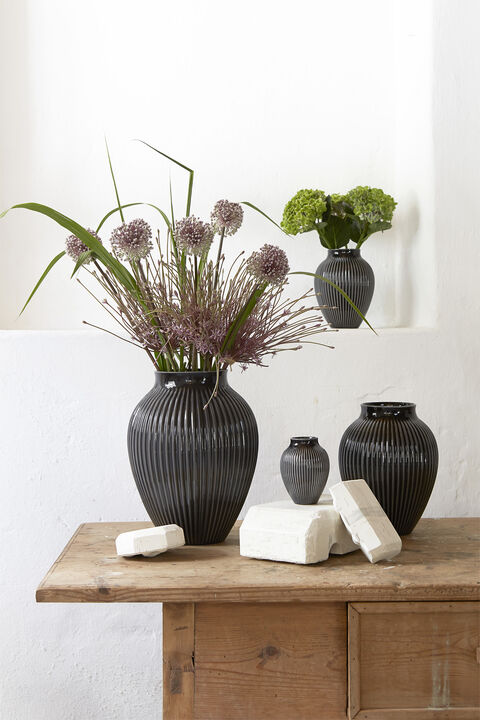 Knabstrup, vase, riller sort, 20 cm