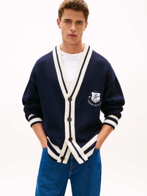 Crest Appliqué Athleisure V-Neck Cardigan
