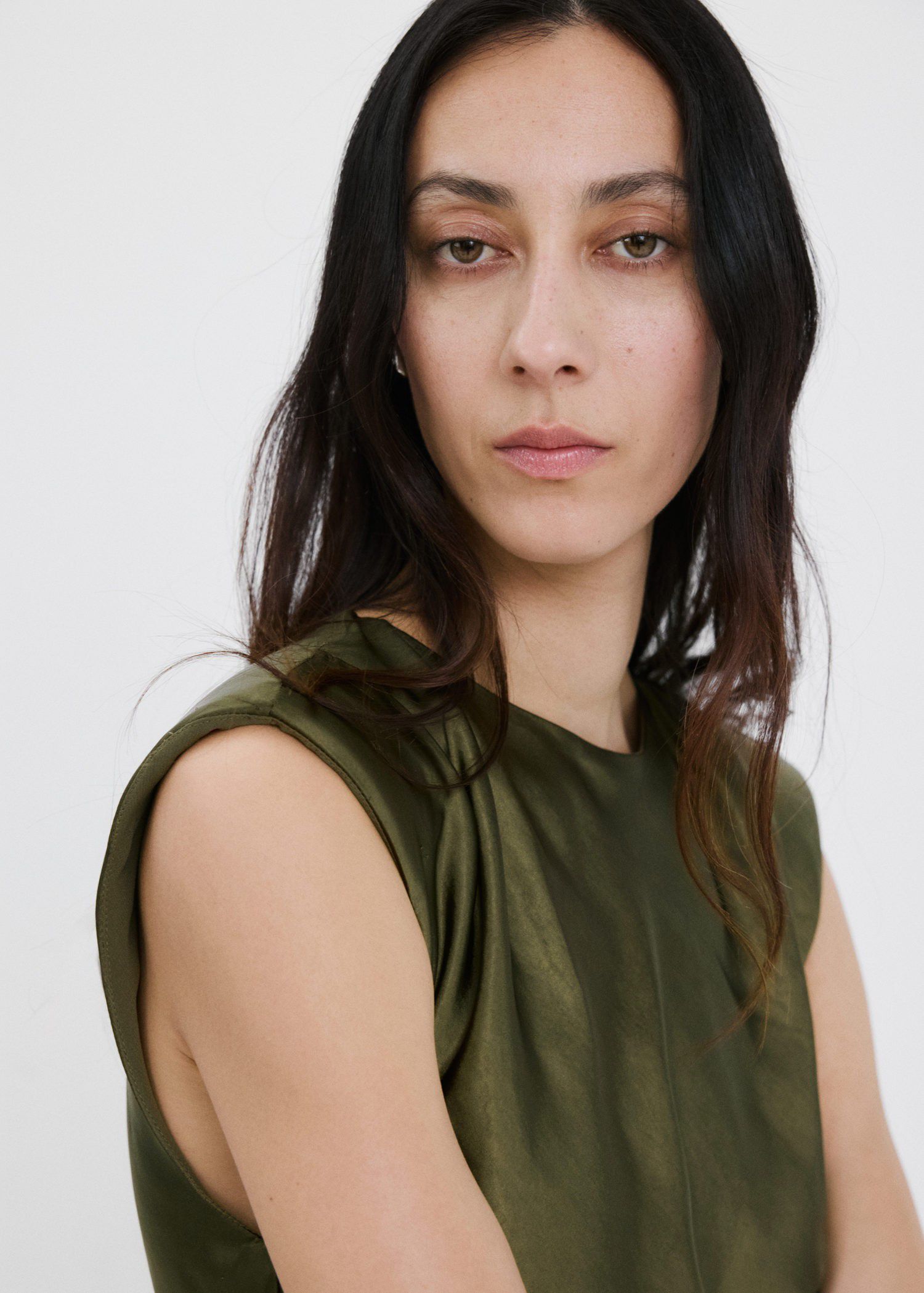 Satin shoulder pad dress