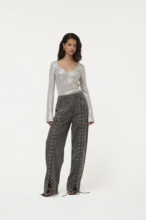 Denim Laced Leg Pants