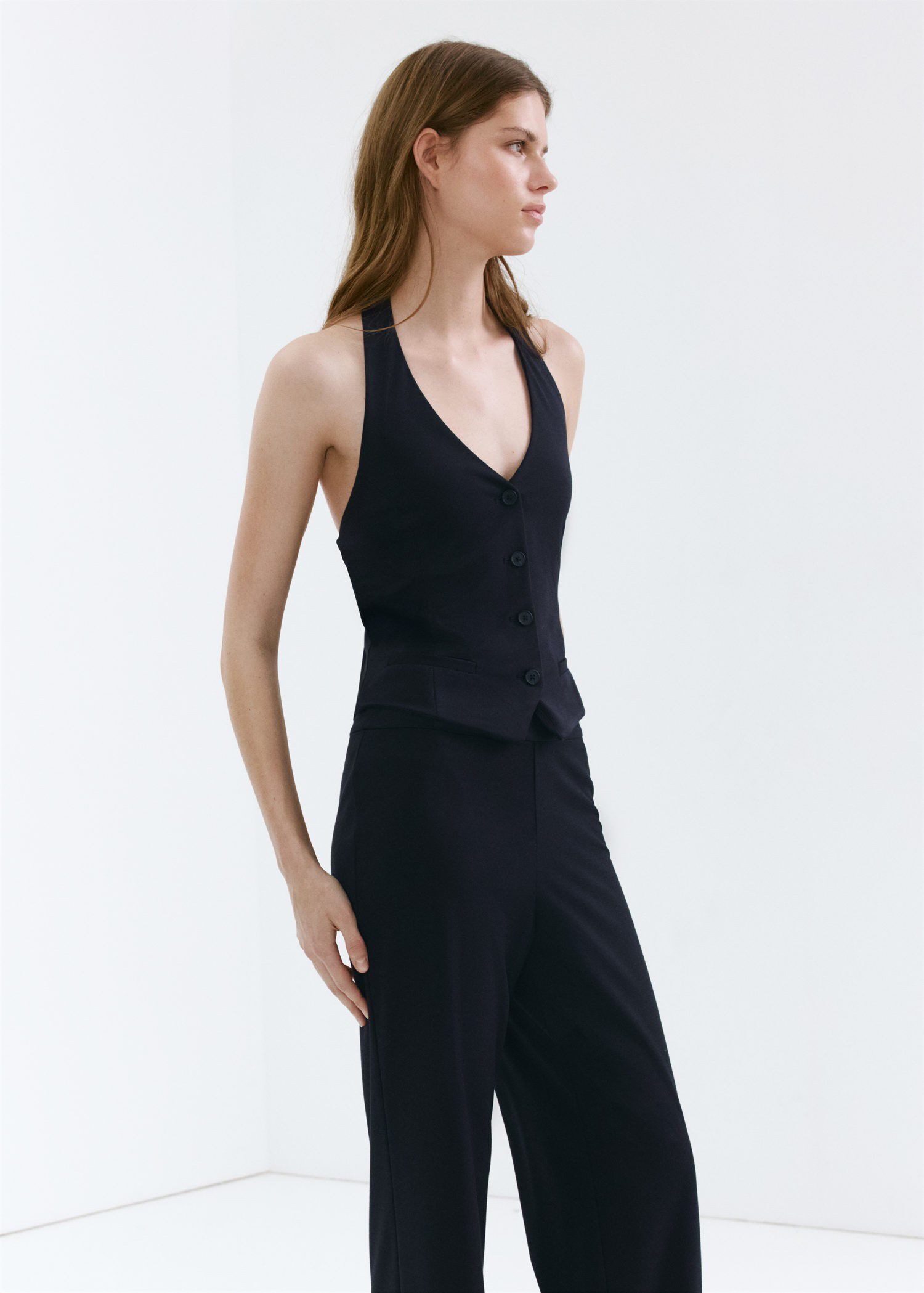 Mid-rise wide leg trousers