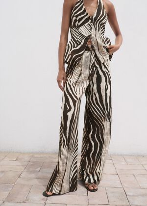 Zebra-print linen trousers