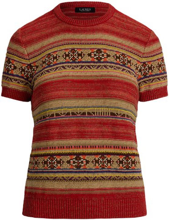 Geo-Striped Short-Sleeve Sweater
